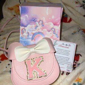 Pink and White Kids Purse with Bow “K”